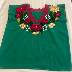 B9b063 Mexican top embroidered Blusa mexicana color Green for women size see pic